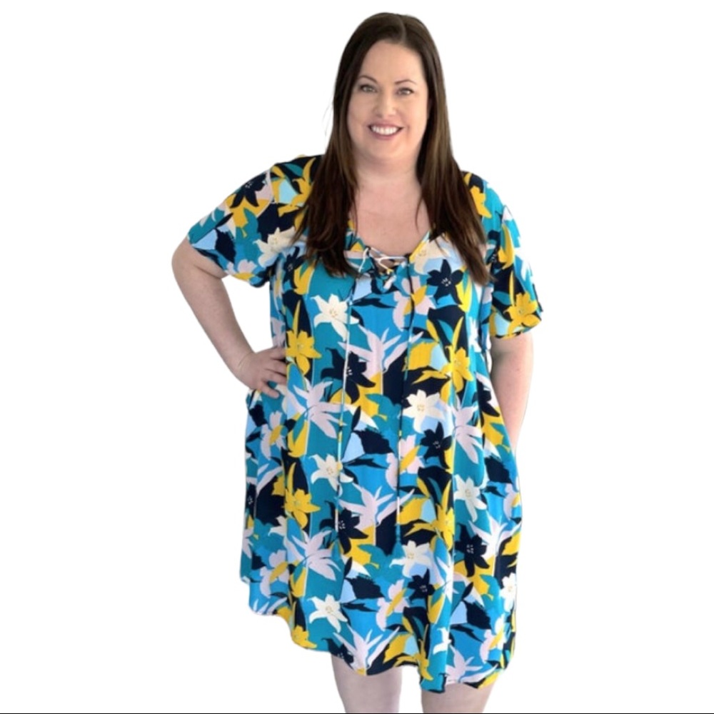 Ninexis Yellow and Blue Dress 2XL NWT